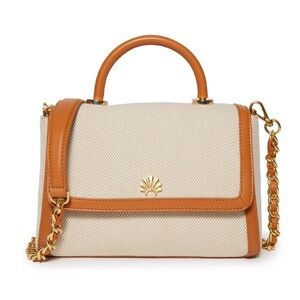 Lele Sadoughi Tabitha Top Handle Crossbody Bag Tan Canvas Leather Designer Purse